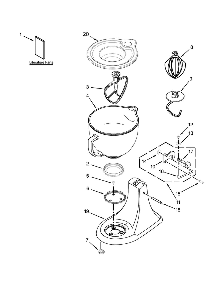 Base And Pedestal Unit Parts Diagram and Parts List for KSM154GBQ2CV0  KitchenAid Mixer