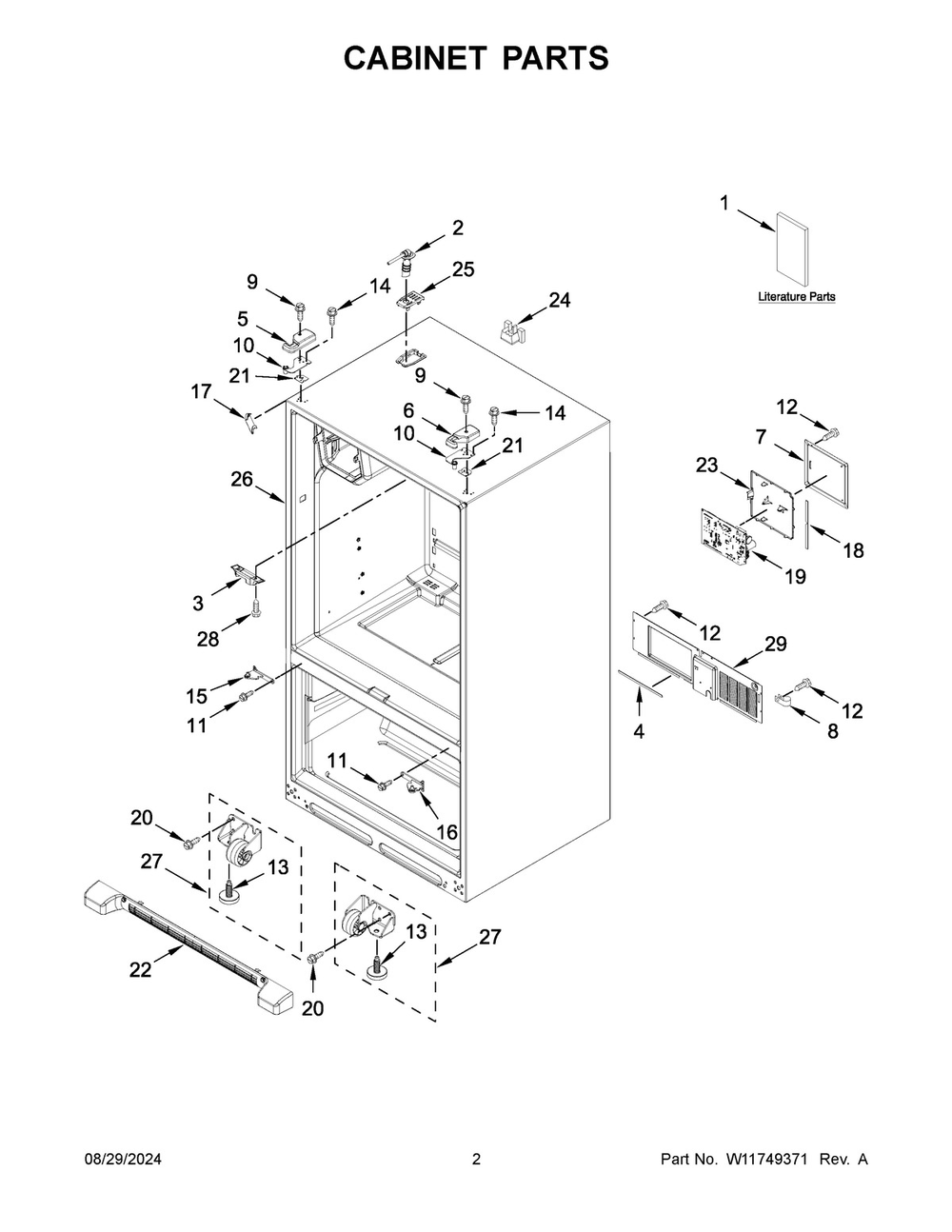 02 - Cabinet Parts Diagram and Parts List for WRFF3436RV00  Whirlpool Refrigerator