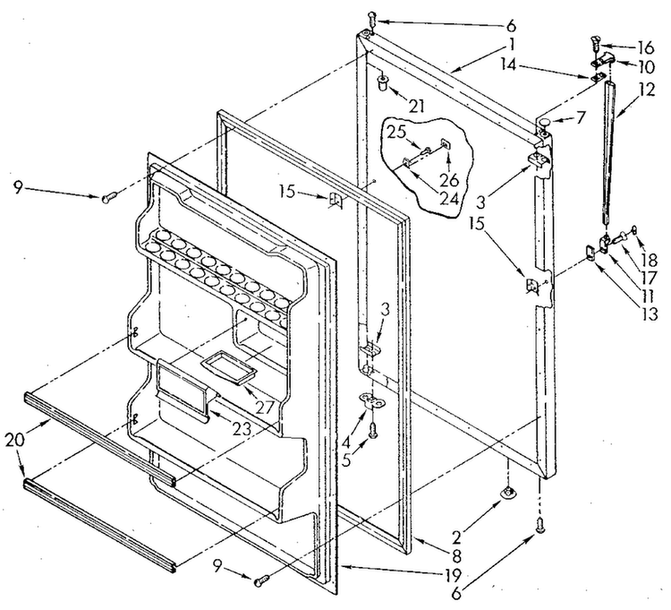 Refrigerator Door Diagram and Parts List for ET18JKYSG01  Whirlpool Refrigerator