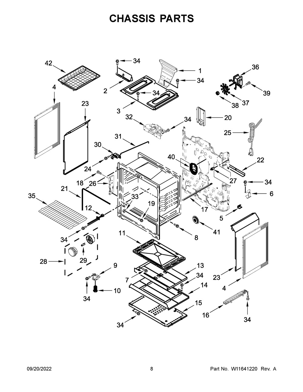 Chassis Parts Diagram and Parts List for WFG535S0LZ4  Whirlpool Range
