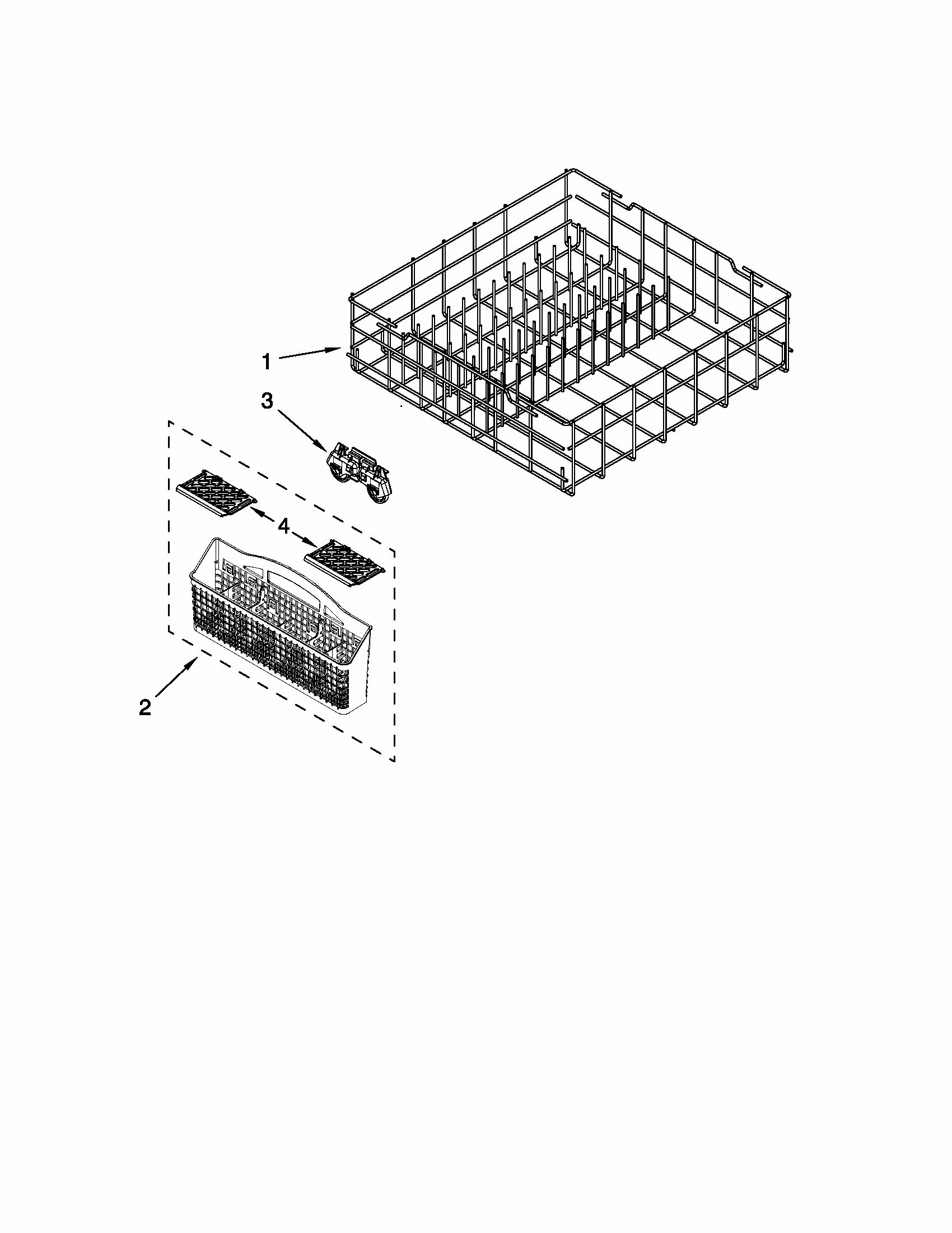 Lower Rack Parts Diagram and Parts List for 66515112K210  Kenmore Dishwasher