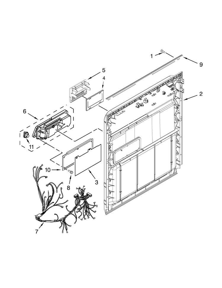 Inner Door Parts Diagram and Parts List for WDF310PAAB5  Whirlpool Dishwasher