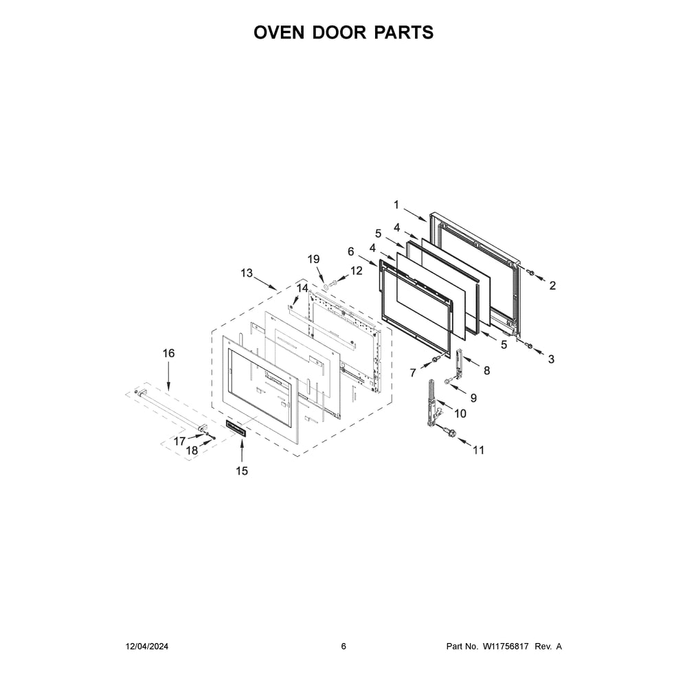 Oven Door Parts Diagram and Parts List for KOEC430RSS01  KitchenAid Microwave