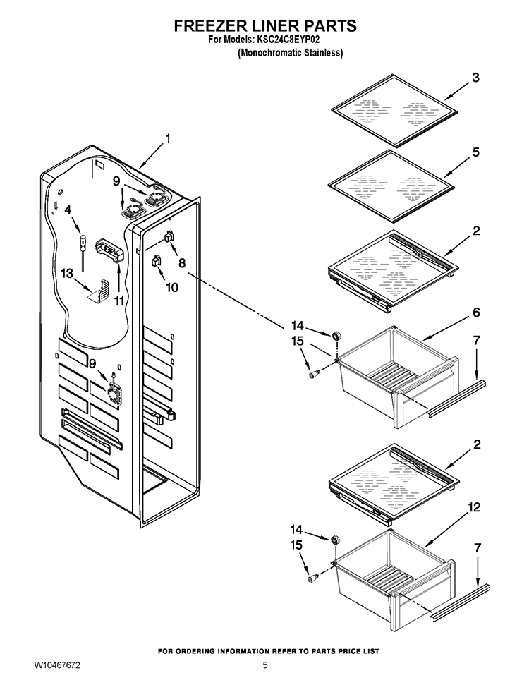 FREEZER LINER PARTS Diagram and Parts List for KSC24C8EYP02  KitchenAid Refrigerator