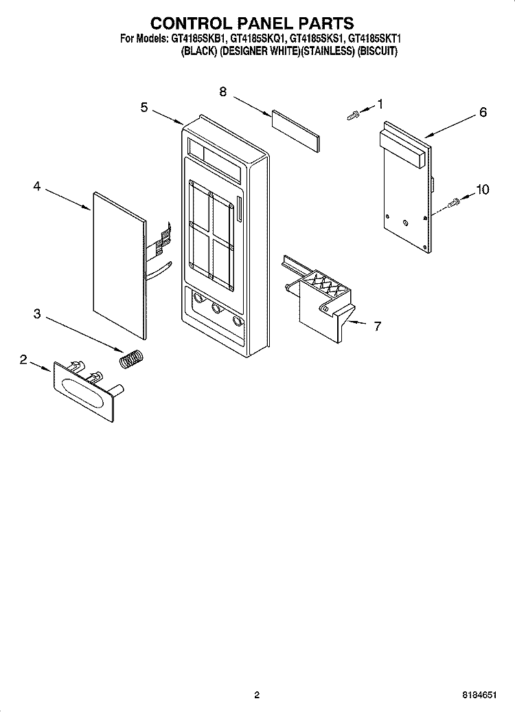 CONTROL PANEL PARTS Diagram and Parts List for GT4185SKT1  Whirlpool Microwave