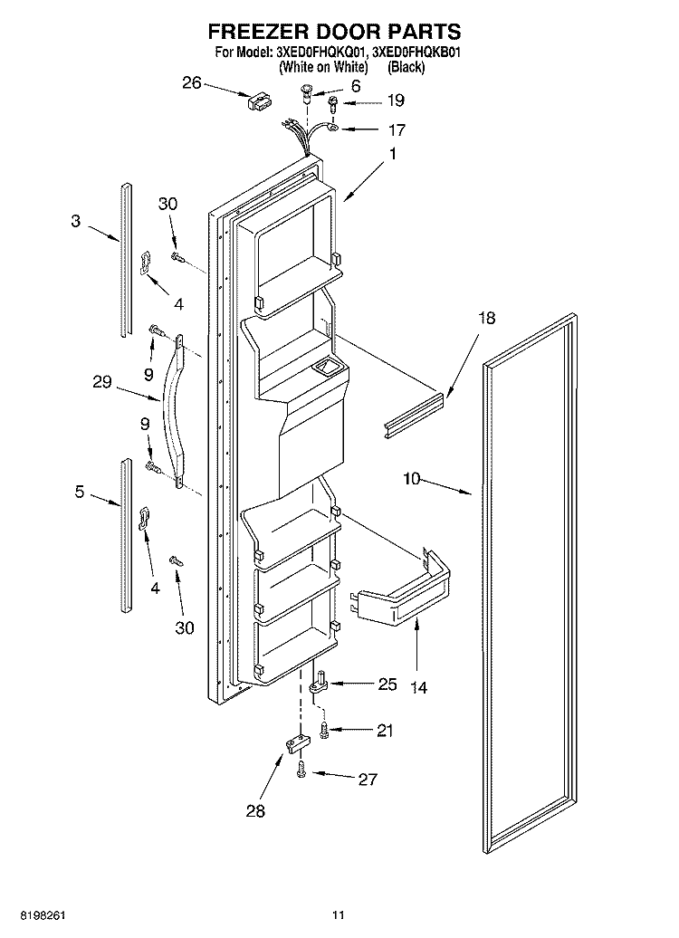 FREEZER DOOR Diagram and Parts List for 3XED0FHQKB01  Whirlpool Refrigerator