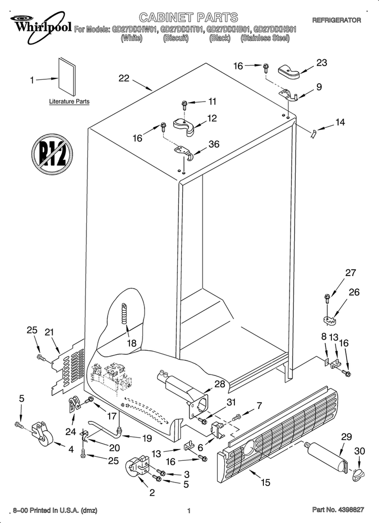 Cabinet/literature Diagram and Parts List for OEM3-GD27DIXHB01  Whirlpool Refrigerator