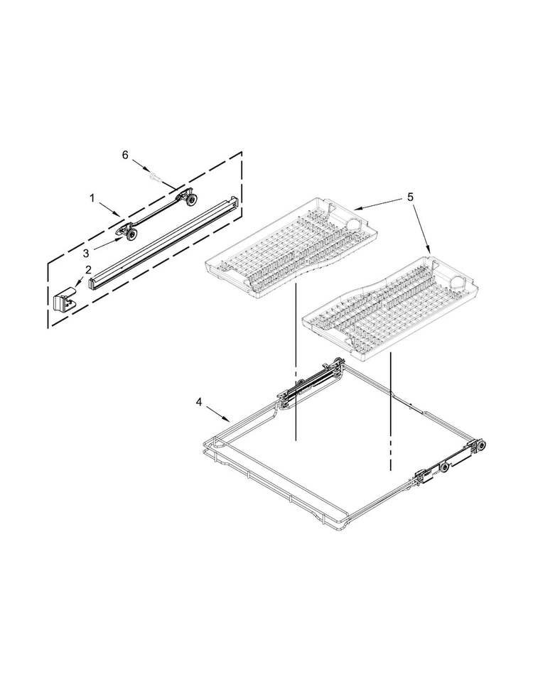 Third Level Rack And Track Parts Diagram and Parts List for KUDE60HXSS6  KitchenAid Dishwasher