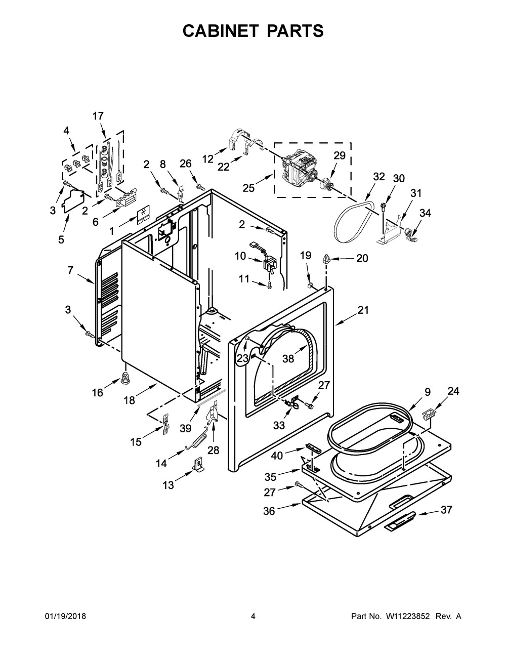 Cabinet Parts Diagram and Parts List for WED4950HW0  Whirlpool Dryer