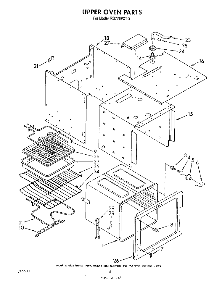 UPPER OVEN , LITERATURE AND OPTIONAL Diagram and Parts List for RB770PXT2  Whirlpool Range