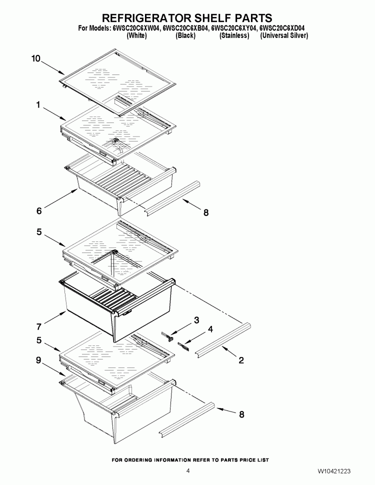 REFRIGERATOR SHELF PARTS Diagram and Parts List for 6WSC20C6XB04  Whirlpool Refrigerator