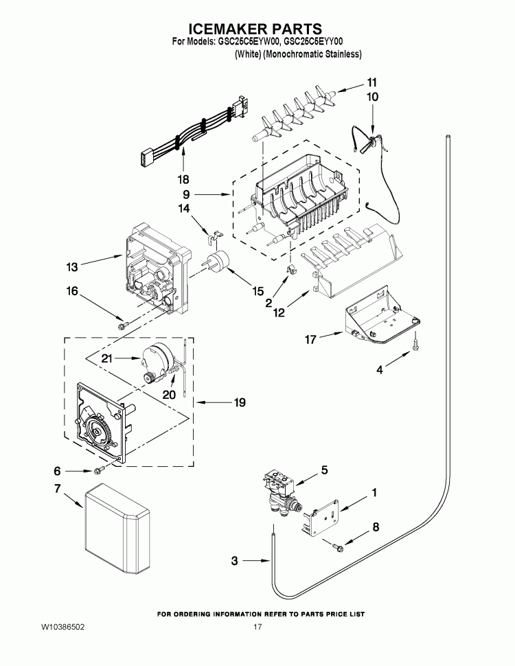 ICEMAKER PARTS Diagram and Parts List for GSC25C5EYY00  Whirlpool Refrigerator