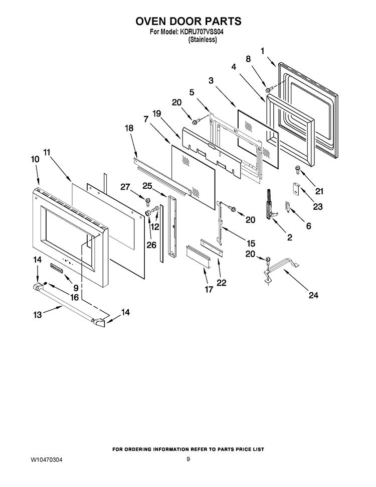 OVEN DOOR PARTS Diagram and Parts List for KDRU707VSS04  KitchenAid Range