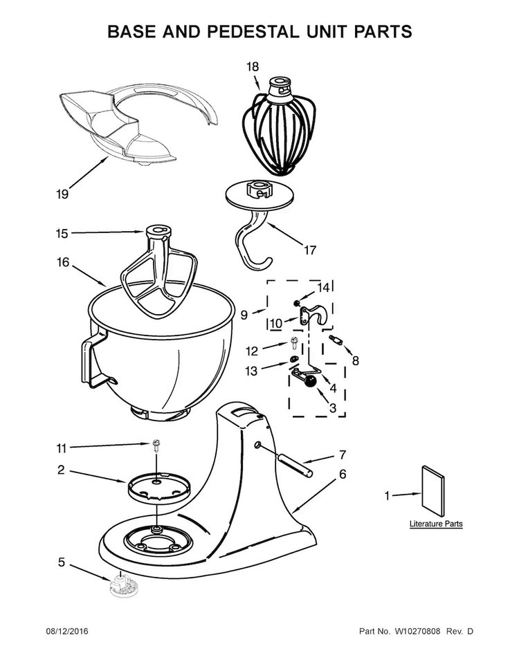Base And Pedestal Unit Parts Diagram and Parts List for KSM150APSPI0  KitchenAid Mixer