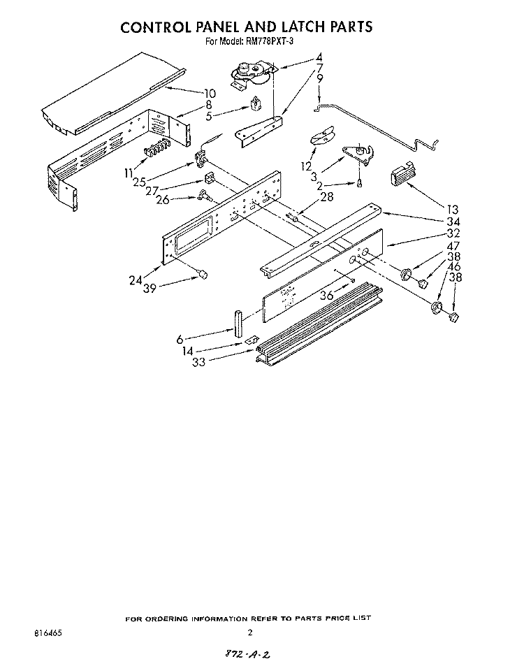 CONTROL PANEL AND LATCH Diagram and Parts List for RM778PXT3  Whirlpool Microwave Oven Combo