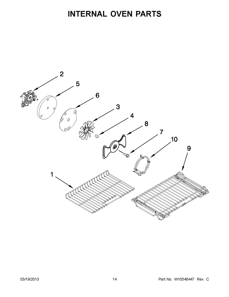 INTERNAL OVEN PARTS Diagram and Parts List for KGRS505XWH04  KitchenAid Range