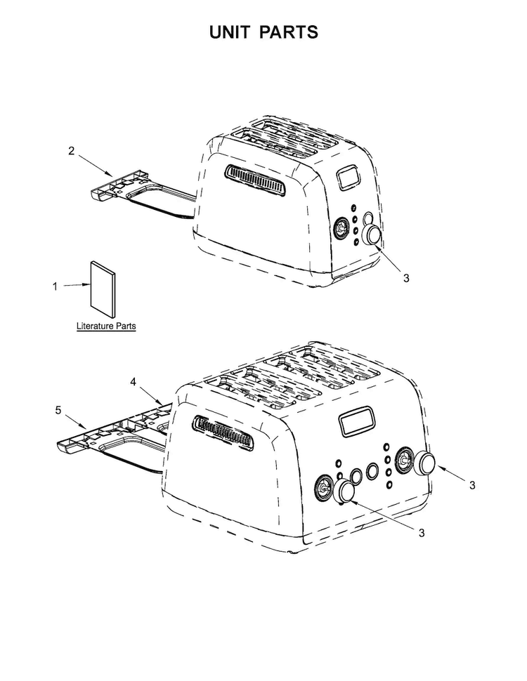 Unit Parts Diagram and Parts List for 5KMT221SAC0  KitchenAid Toaster