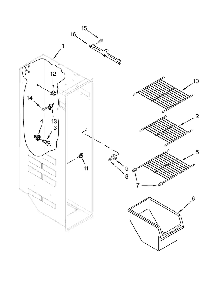 Freezer Liner Parts Diagram and Parts List for 10650022211  Kenmore Refrigerator
