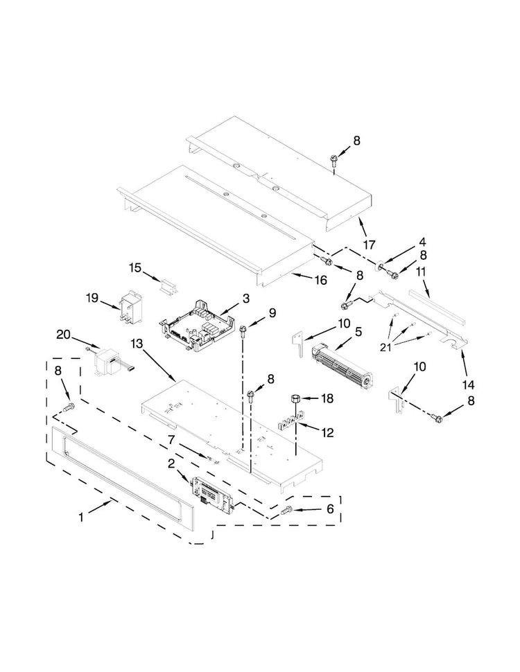 Control Panel Parts Diagram and Parts List for KEBS209BSP01  KitchenAid Wall Oven