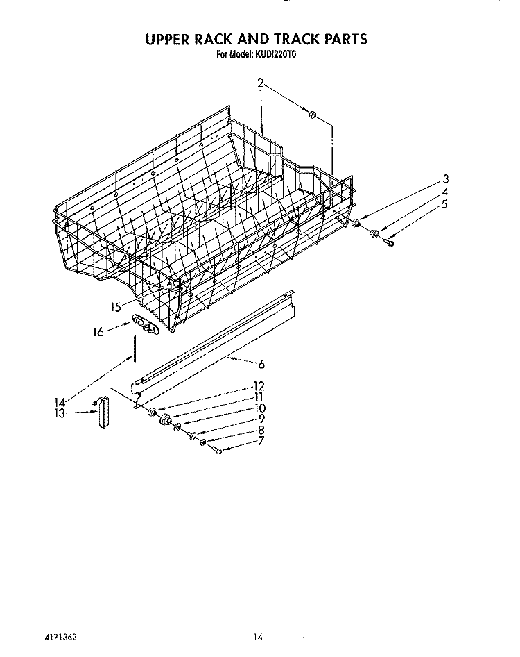 UPPER RACK AND TRACK Diagram and Parts List for KUDI220T0  KitchenAid Dishwasher