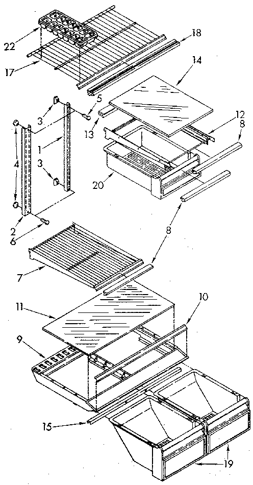 Shelf Diagram and Parts List for ET20AKXSF07  Whirlpool Refrigerator