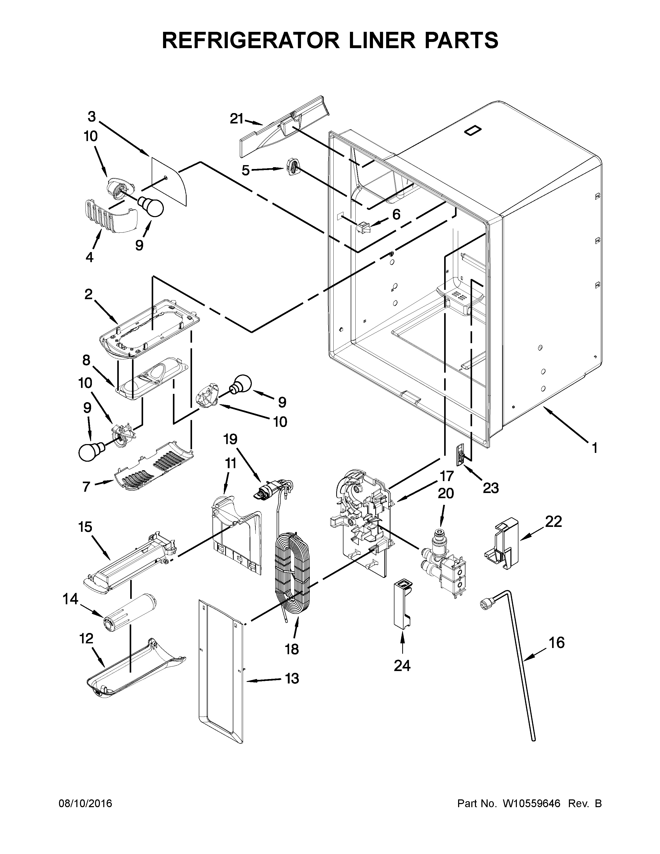 Refrigerator Liner Parts Diagram and Parts List for 59679242017  Kenmore Refrigerator