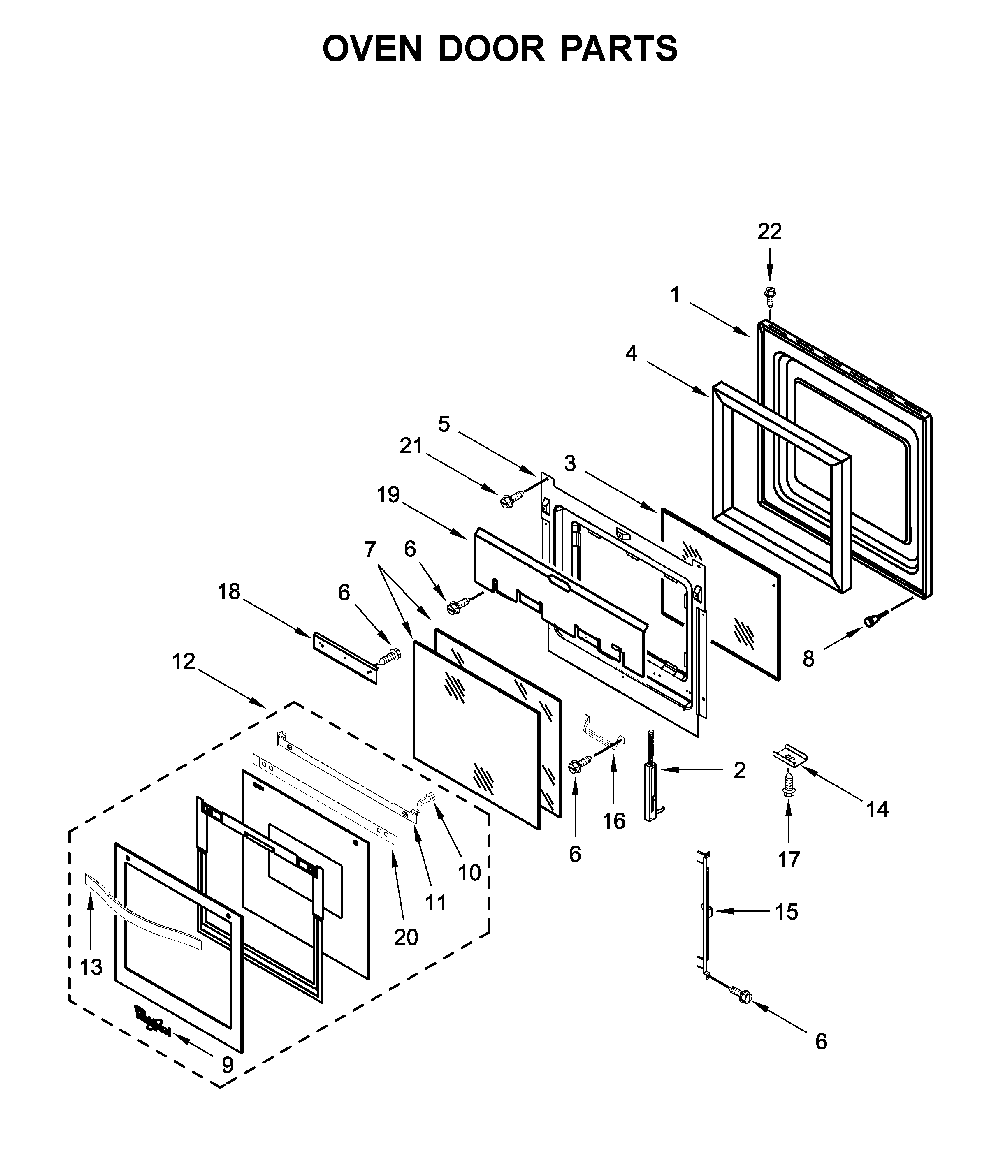 Oven door parts Diagram and Parts List for WOD51ES4ES02  Whirlpool Wall Oven