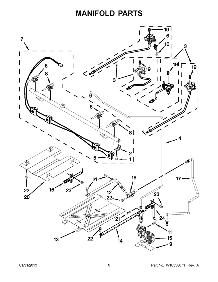 MANIFOLD PARTS Diagram and Parts List for WFG520S0AW1  Whirlpool Range