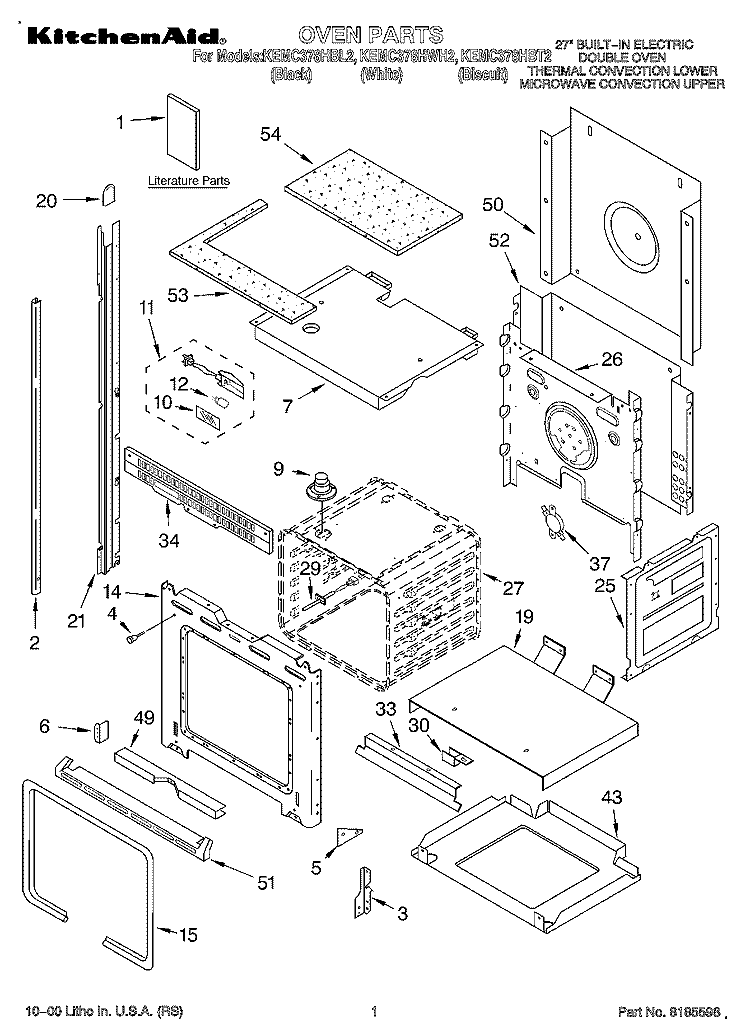 OVEN, LITERATURE Diagram and Parts List for KEMC378HBL2  KitchenAid Microwave Oven Combo