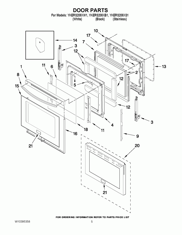 DOOR PARTS Diagram and Parts List for YKERS208XB1  KitchenAid Range