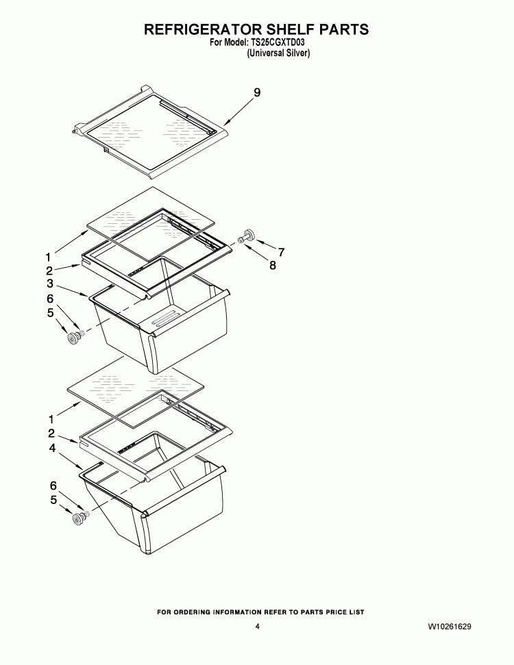 REFRIGERATOR SHELF PARTS Diagram and Parts List for TS25CGXTD03  Estate Refrigerator