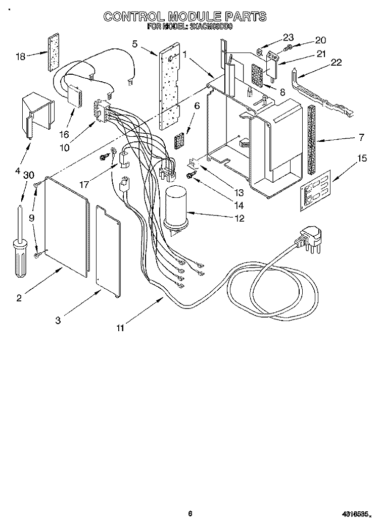 CONTROL MODULE Diagram and Parts List for 3XACM09DD0  Whirlpool Air Conditioner