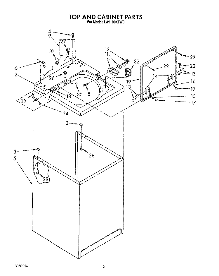 TOP AND CABINET, LIT/OPTIONAL Diagram and Parts List for LA9100XTF0  Whirlpool Washer