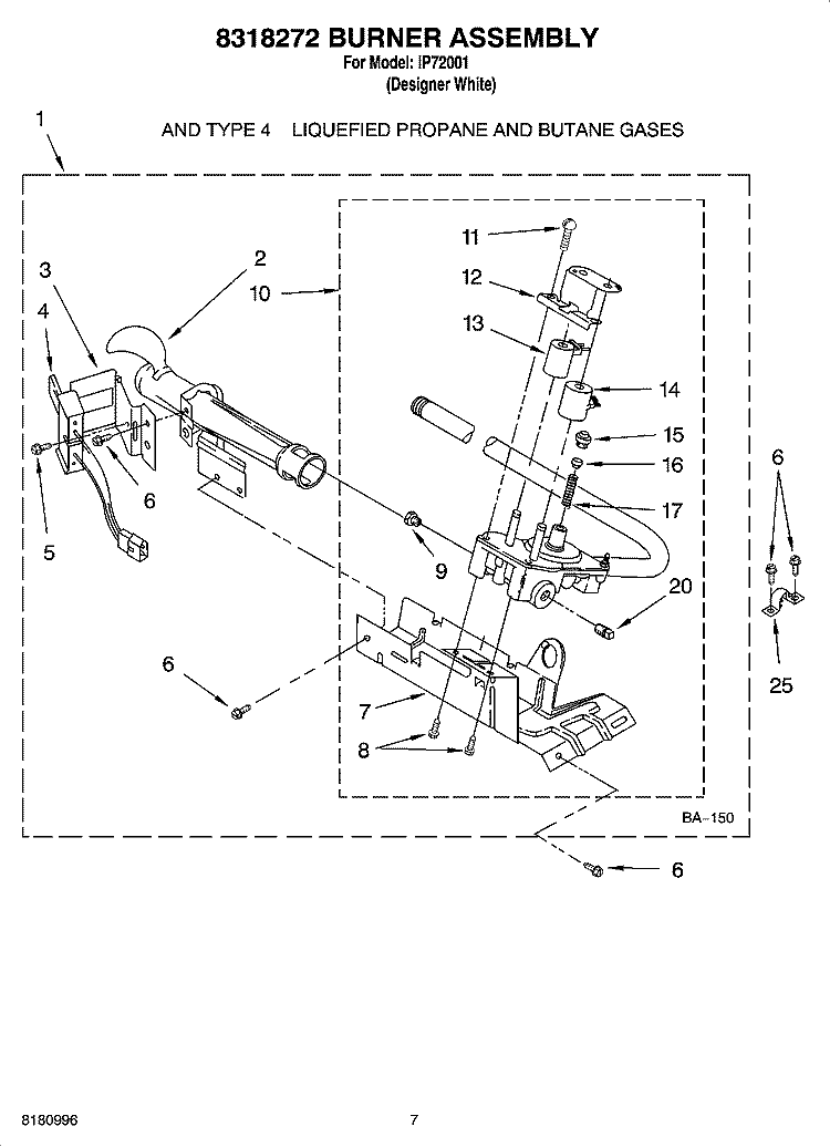 8318272 BURNER ASSEMBLY, OPTIONAL PARTS (NOT INCLUDED) Diagram and Parts List for IP72001  Inglis Dryer
