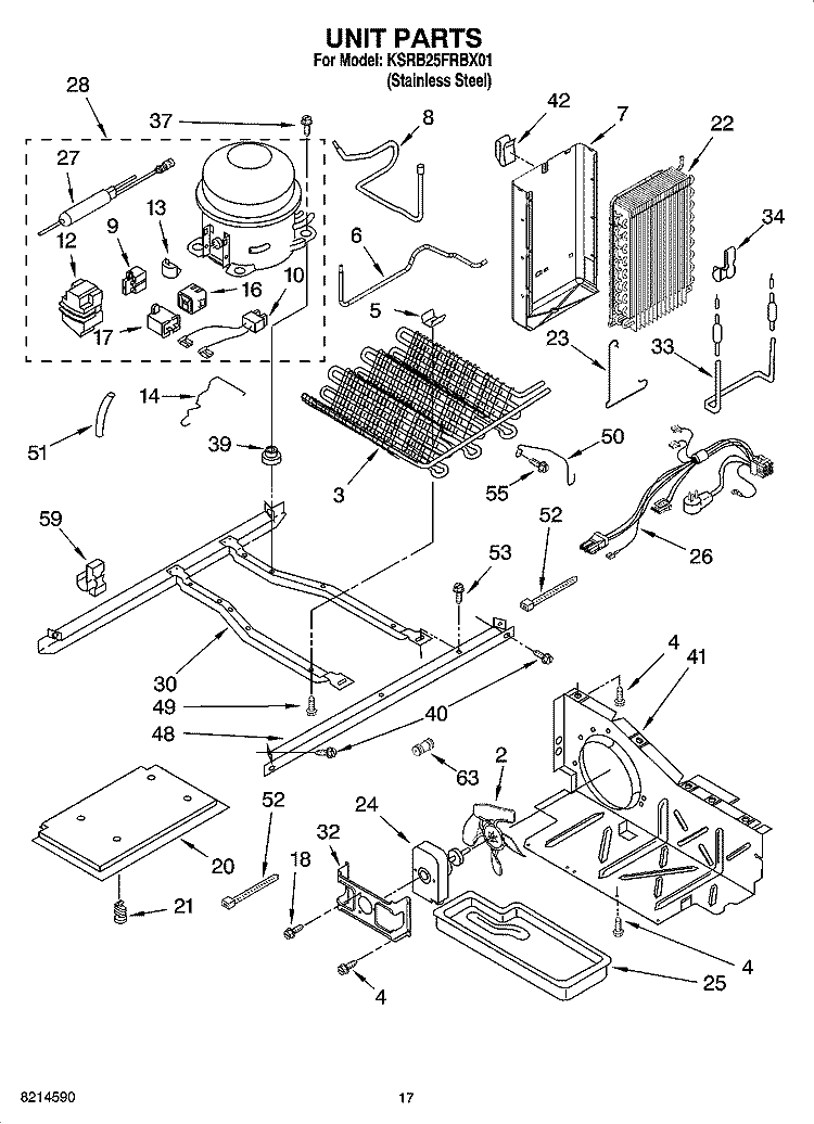 UNIT PARTS Diagram and Parts List for KSRB25FRBX01  KitchenAid Refrigerator
