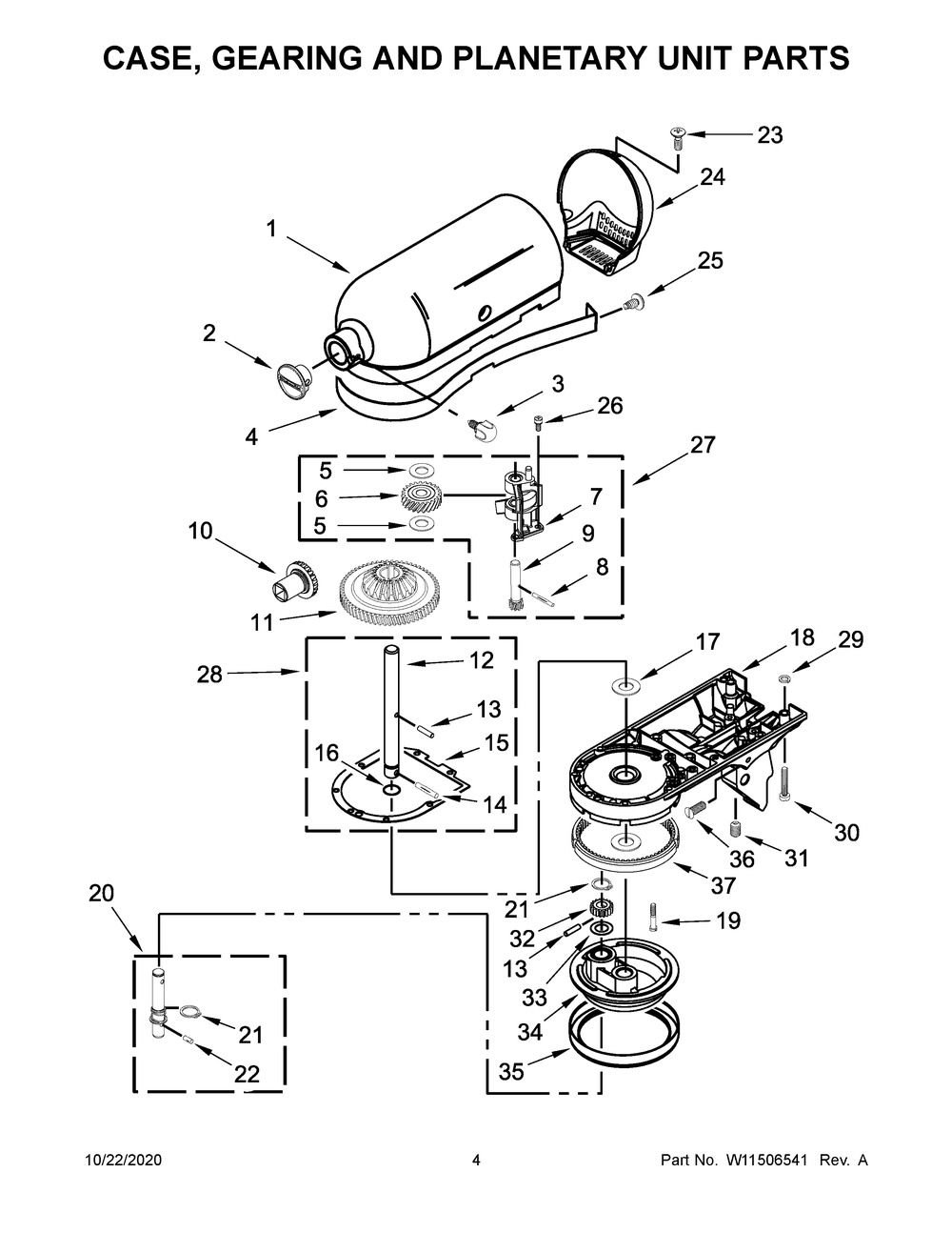 Case, Gearing And Planetary Unit Parts Diagram and Parts List for KSM97IC0  Whirlpool Mixer
