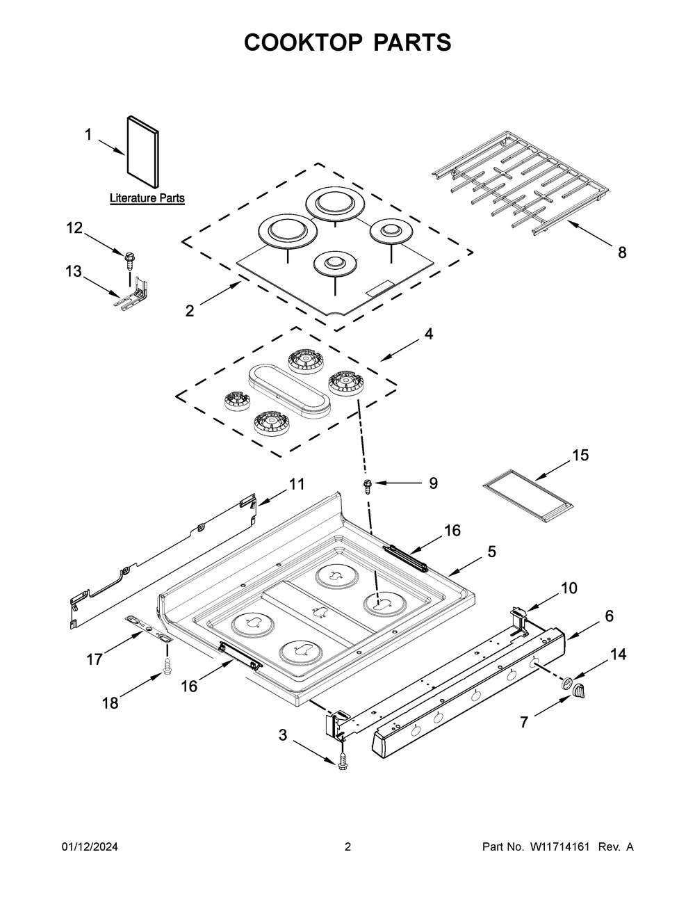 Cooktop Parts Diagram and Parts List for WFG775H0HV6  Whirlpool Range