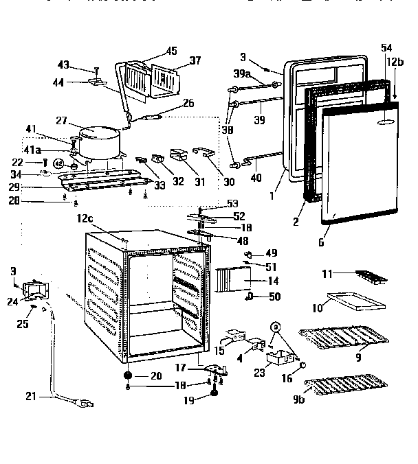 Compact Rerigerator Diagram and Parts List for 46195232  Kenmore Refrigerator
