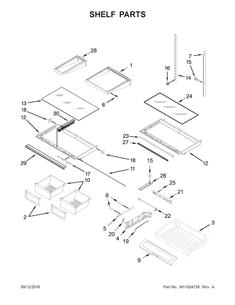 Shelf Parts Diagram and Parts List for WRF555SDFZ02  Whirlpool Refrigerator