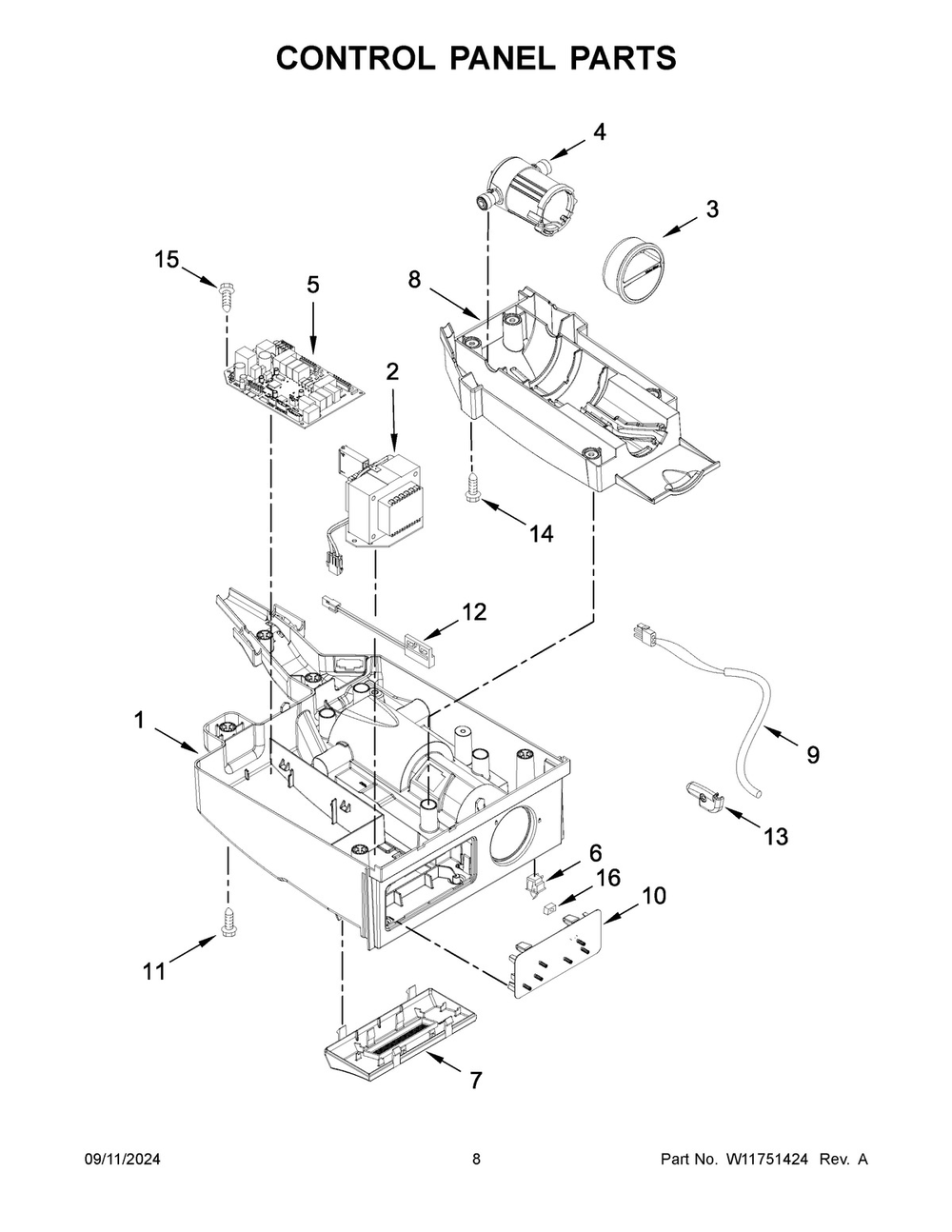 05 - Control Panel Parts Diagram and Parts List for KUID308HPS02  Whirlpool Ice Maker