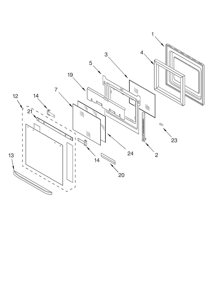 Oven Door Parts Diagram and Parts List for KEHC309JBL5  KitchenAid Microwave Oven Combo