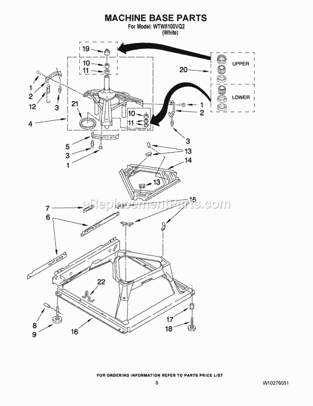 Machine Base Parts Diagram and Parts List for WTW5100VQ2  Whirlpool Washer