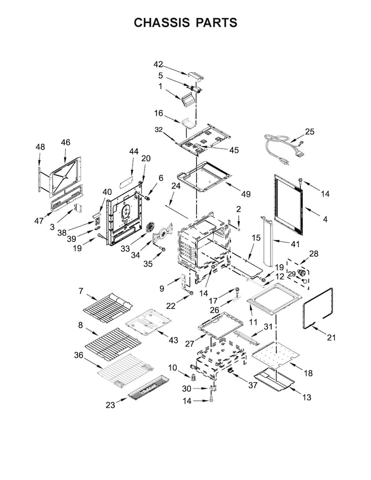 Chassis Parts Diagram and Parts List for KSGG700EBL1  KitchenAid Range