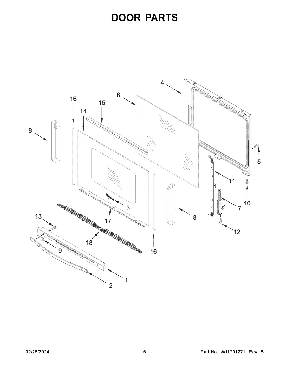 Door Parts Diagram and Parts List for WEE745H0LZ4  Whirlpool Range