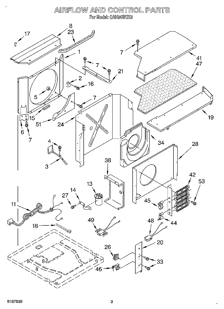 AIR FLOW AND CONTROL Diagram and Parts List for CAH24WCK0  Crosley Air Conditioner