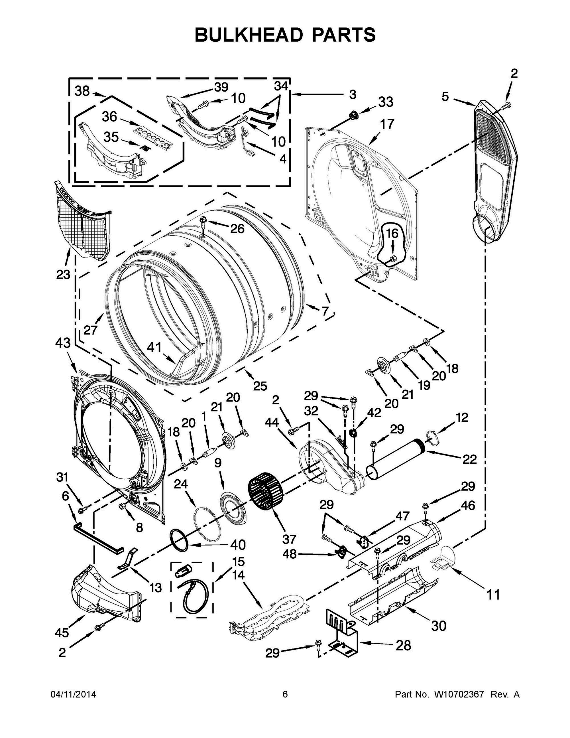 04 - BULKHEAD PARTS Diagram and Parts List for YWED72HEDW0  Whirlpool Dryer