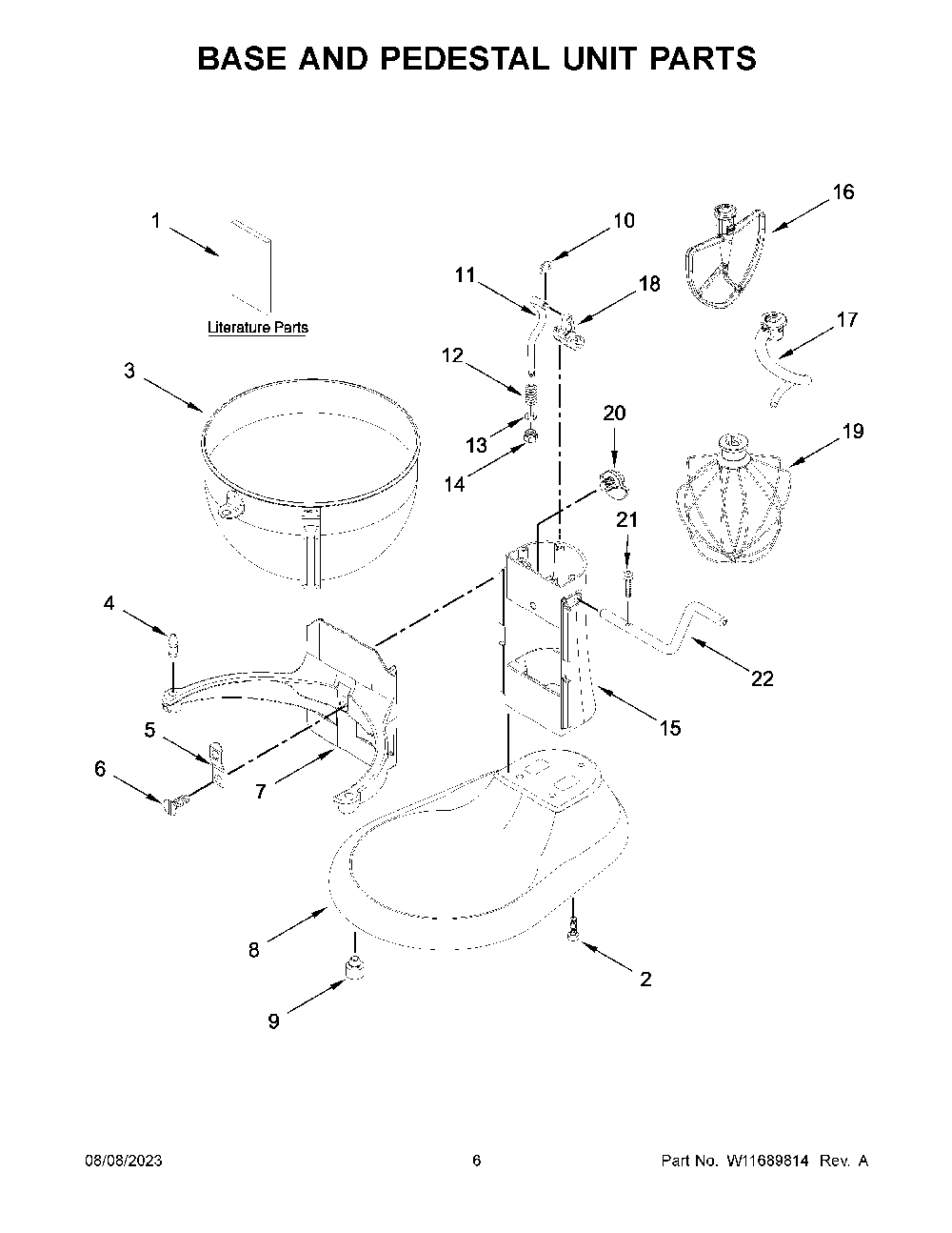 Base And Pedestal Unit Parts Diagram and Parts List for 5KSM55SXXDER0  KitchenAid Mixer