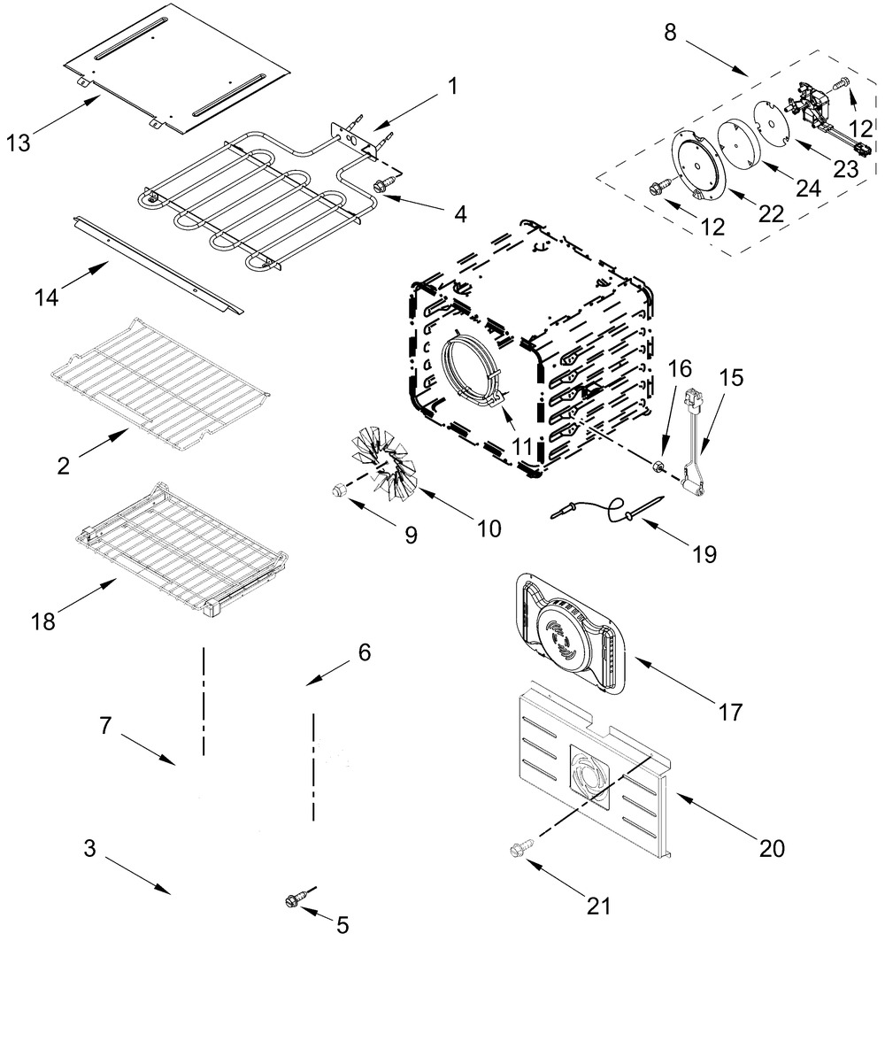 Internal Oven Parts Diagram and Parts List for JOEDC330RL00  Whirlpool Wall Oven