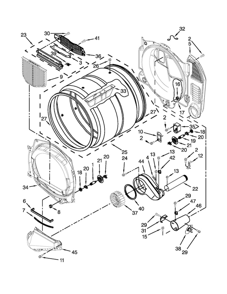 Bulkhead Parts Diagram and Parts List for CGD8990XW2  Whirlpool Dryer