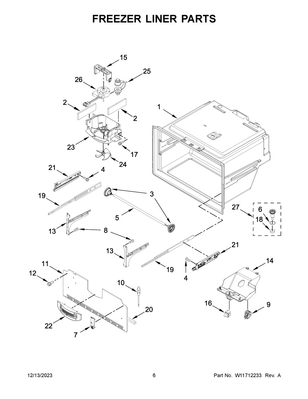 Freezer Liner Parts Diagram and Parts List for WRX735SDHV08  Whirlpool Refrigerator
